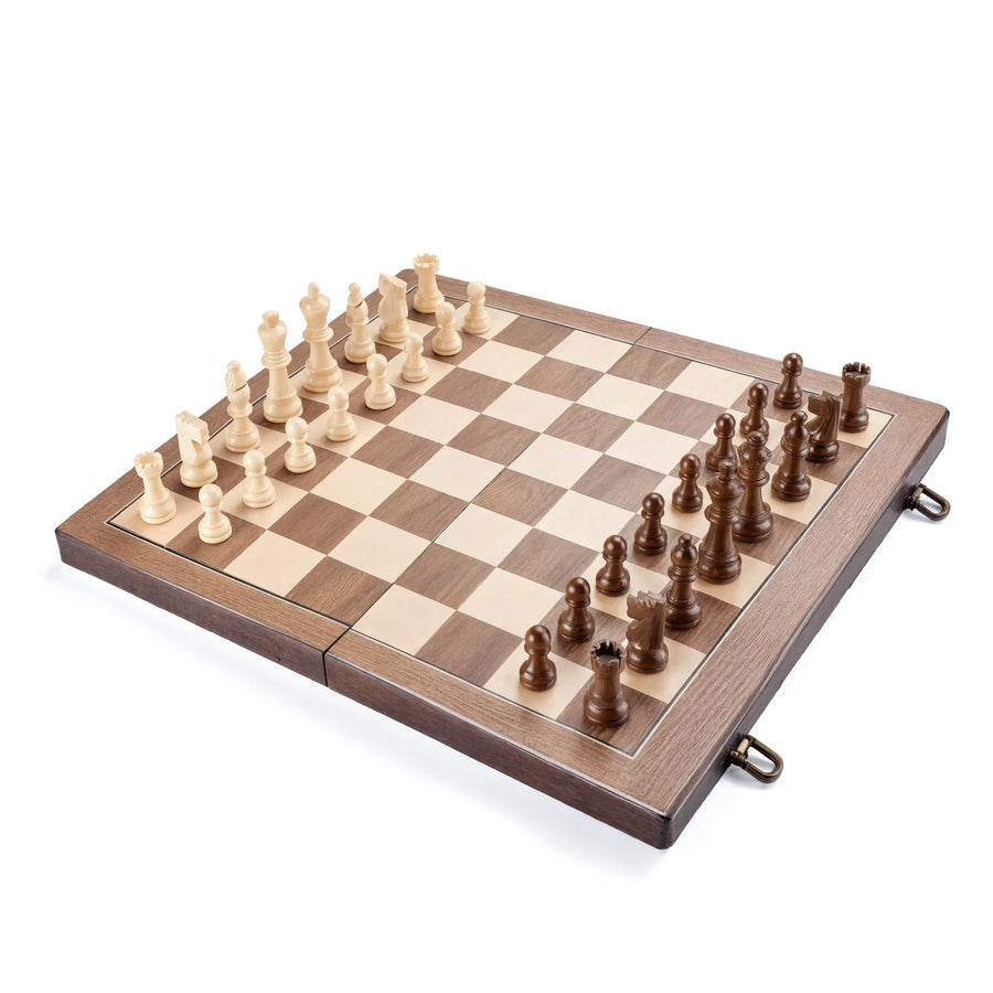 Échiquier magnétique en bois 39 cm pliant, pièces Staunton, 2 dames supplémentaires