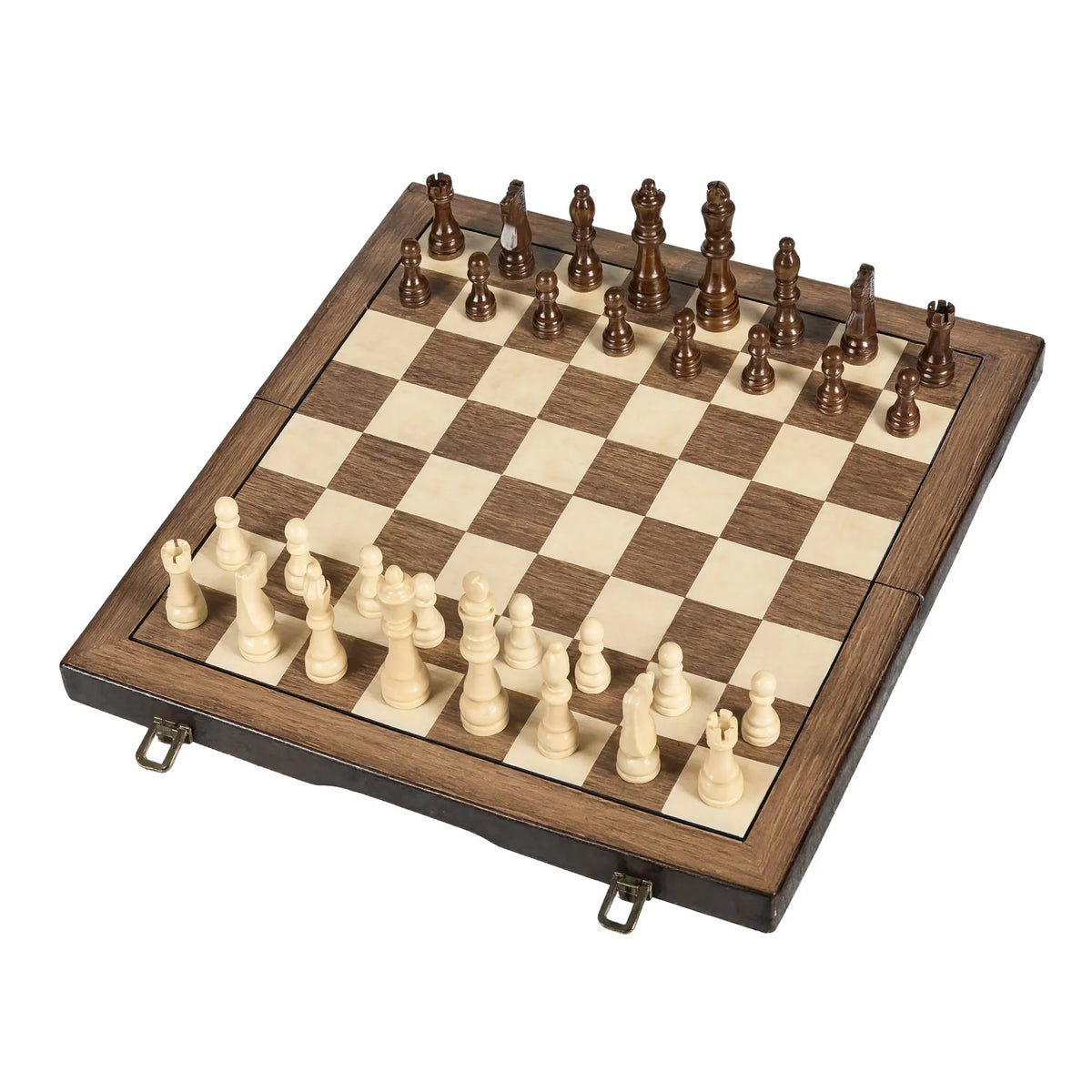 Échiquier de voyage pliant 39 cm en bois, pièces Staunton, fond blanc