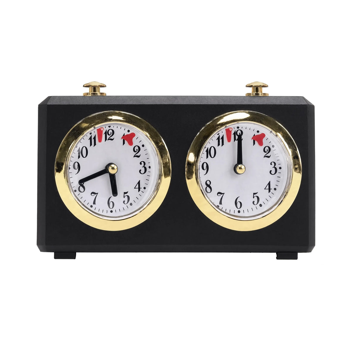 Pendule d'échecs mécanique à aiguilles noire, double cadran doré avec drapeau